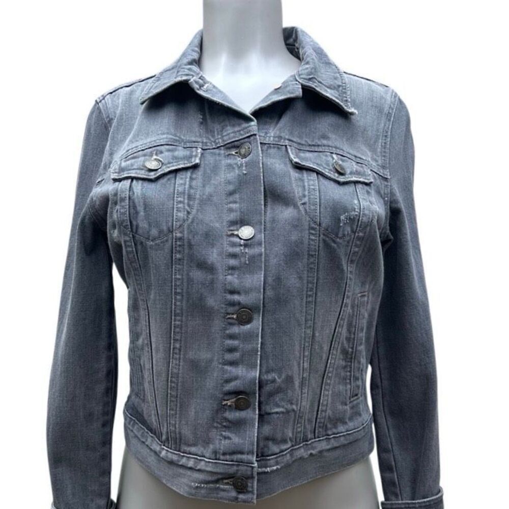 Vintage Old Navy Jean Jacket Women's Medium Light Gray Washed Denim Distressed